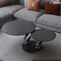 Table basse rotative extensible de luxe moderne en marbre rond blanc argenté pour salon