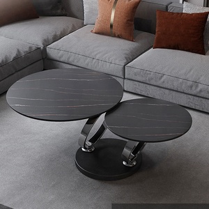 Tavolino da Caffè Rotondo di Lusso Moderno in <span class=keywords><strong>Marmo</strong></span> <span class=keywords><strong>Bianco</strong></span> Argento, Girevole ed Estensibile per Soggiorno - Product Image 4