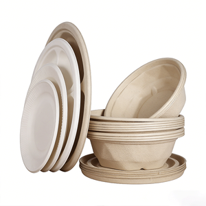 Ensemble de vaisselle jetable écologique et biodégradable, bol et <span class=keywords><strong>assiette</strong></span> <span class=keywords><strong>en</strong></span> papier compostables pour les fêtes et les plats à emporter - Product Image 3