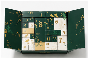 24 Day <b>Christmas</b> Countdown Calendar <b>Box</b> with Green Gold Floral Design Numbered Compartments for Family Kids and Holiday Gifting - Product Image 5