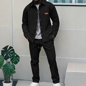 Ensemble haut et pantalon de haute <span class=keywords><strong>qualité</strong></span>, mode automne européenne et américaine, couleur unie, ensemble deux pièces, chemise à manches longues pour homme - Product Image 2