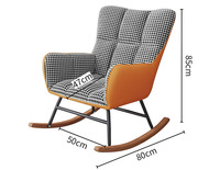 Fauteuil à bascule moderne pied-de-poule ergonomique rembourré avec base en tissu et structure en fer pour salon et chambre