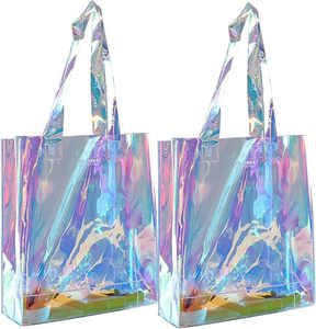 Bolsa de Compras Personalizada con Logotipo, Impermeable, Transparente, Holográfica, Iridiscente, de PVC, con Asa de Cuerda, Tamaño Personalizado - Product Image 1