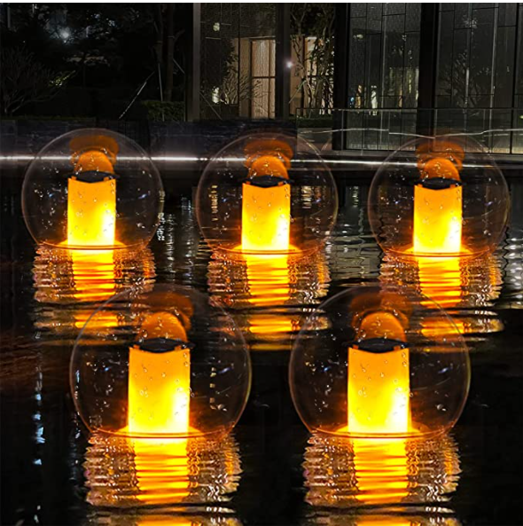 Solar Floating Pool Lights for Swimming Pool | Outdoor Waterproof Decorations Solar Powered Flame Led Lamp Pond Flickering