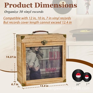 Wooden <b>Record</b> Storage Box Rectangle Solid Wood Retro Style For Vinyl Collection Storage - Product Image 5