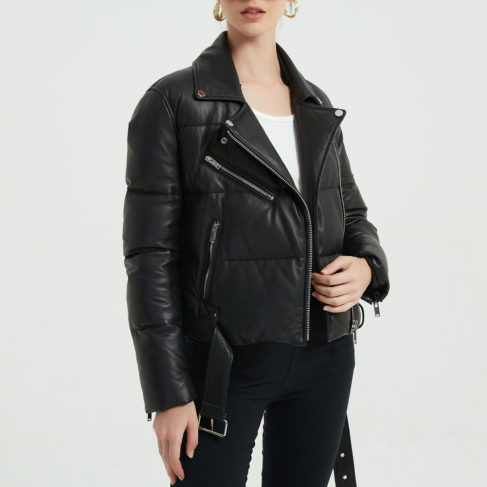 Thick Warm Winter Coats With Zipper For Ladies Women Down Feather Motorbike Leather Jackets