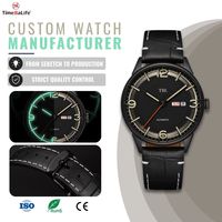 Montre automatique mécanique de luxe OEM personnalisée en acier inoxydable 316L avec boîtier PVD noir, cadran rétro lumineux à chiffres arabes, affichage date et jour