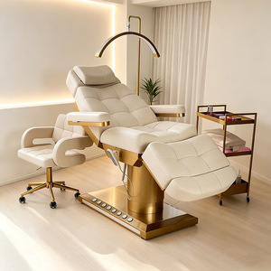 <span class=keywords><strong>Lit</strong></span> de massage électrique en cuir Golden Base, luxueux et inclinable, pour soins du visage et extensions de cils, avec éclairage LED intégré - Product Image 2