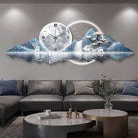 Lukisan Lanskap Biru Dekorasi Ruang Tamu LED Seni Dinding Latar Belakang Gaya Baru Dengan Jam Seni Dinding Dapat Disesuaikan