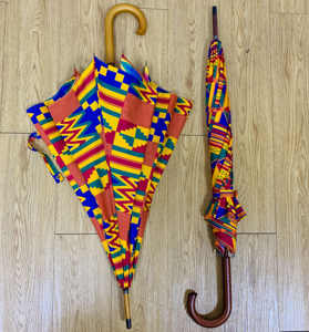 Dernier design africain motif imprimé parapluie <span class=keywords><strong>8</strong></span> os semi-automatique droit suspendu imperméable africain ankara parapluie - Product Image 3