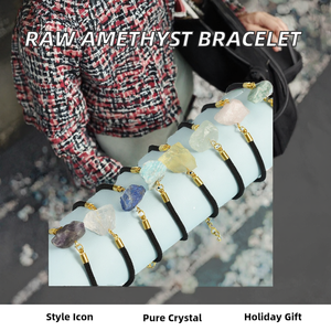 Natural Rough Raw Stone <b>Crystal</b> Bracelet Black Cord Woven Adjustable Quartz Jewelry - Product Image 2