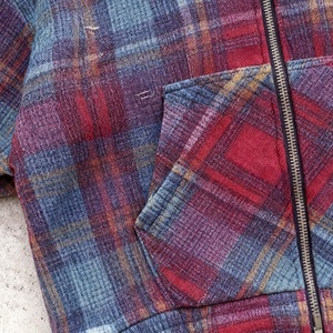 Sudadera con capucha vintage de algodón lavado, estilo patchwork, a cuadros, con hombros caídos y cremallera completa, de peso pesado, con cuello con capucha. - Product Image 3
