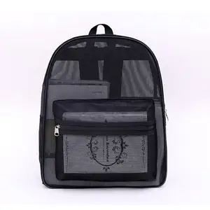 Custom logo Mesh Backpack Clear Backpack Summer Beach See Through Travel Sports Backpack For Men Women