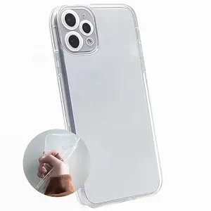 Coque arrière transparente en TPU HD pour iPhone 14 13 12 11 8 7 x xs xr pro mini plus max avec protecteur d'objectif