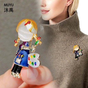 Cute <b>Painter</b> Girl Brooch Enamel Cartoon Character Zinc Alloy Women's Fashion Accessory Gift Jewelry - Product Image 2