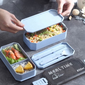Contenedor de tapa plana Rectangular de paja de trigo portátil, fiambrera Tiffin Bento de plástico - Product Image 4