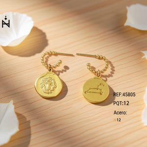 Boucles d'oreilles pendantes Zodiaque Lion 12mm en Acier plaqué or 22 carats, classiques, unisexe, pour usage quotidien - Product Image 3