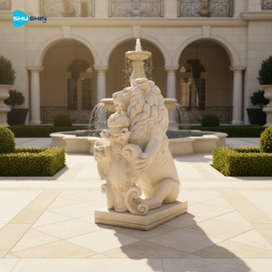 Lion en marbre décoratif avec bouclier et armoiries pour jardin extérieur et entrée d'église, design européen, fait main, garantie 5 ans - Product Image 2