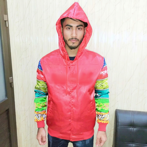 Custom 100% Polyester Satin Varsity Jacket Front Embroidery Hooded Design Eco-Friendly Breathable Quick Dry Men's Team Sports - Product Image 1