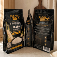 Sacs d'emballage alimentaire à fond plat avec logo personnalisé, sachets refermables à fermeture éclair pour farine et maïs, faible MOQ