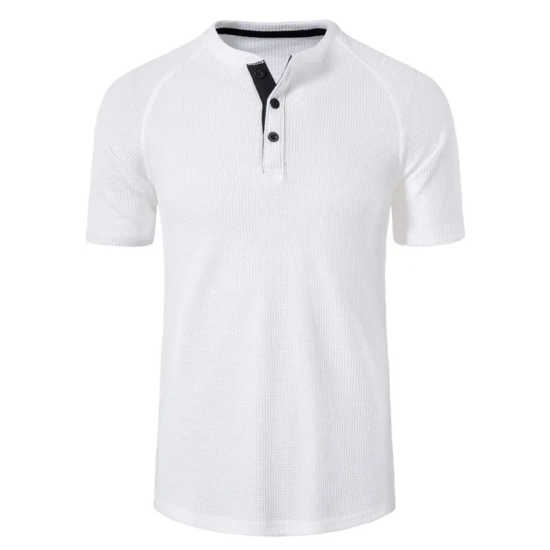 थोक में उच्च-गुणवत्ता वफ़ल ठोस रंग टी शर्ट यूरोप और अमेरिका प्लस आकार के टी-शर्ट के लिए पुरुषों गर्मी के कपड़े पुरुषों