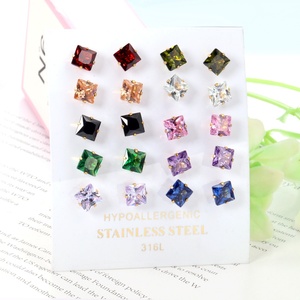 Pendientes de Acero Inoxidable con Baño de Oro PVD de 18K, Resistentes al Deslustre, Impermeables, con Circonita Cúbica Colorida, Joyería Cuadrada para Mujer - Product Image 6