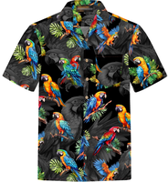 Stilvolles Maßgeschneidertes Tropisches Hawaii-Hemd mit Kräftigem Papageien-Print, Leichtes Atmungsaktives Knopfleisten-Herrenhemd