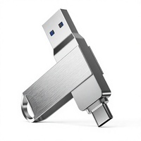 Flash Drive USB 3.2 Gen1 Dual USB 32GB |   Dual USB-C+A Desain Putar Berbahan Logam Penyimpanan Cadangan 1 Tahun Garansi