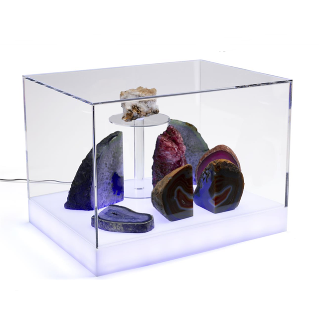 Clear Acrylic Lift-Off Top Countertop Display Case with 16-Color LED Base Illumination Eco-Friendly Collectibles Display