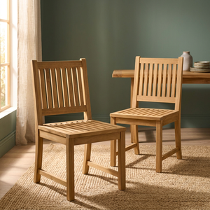 Chaise de jardin moderne minimaliste en teck sans accoudoirs avec dossier à lattes, lot de chaises de salle à manger pour balcon et café - Product Image 2