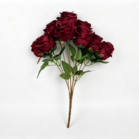 Rose artificielle réaliste à 9 branches, sans entretien, en soie, petit buisson, style nordique, pour Noël, Thanksgiving, Nouvel An