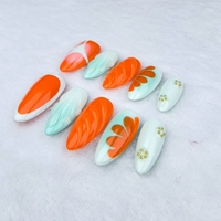Vente en gros Orange Longueur moyenne Tendance Rafraîchissant Vent Dessiné à la main Faux ongles