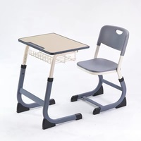 Ensemble chaise et bureau d'écolier réglables en hauteur avec panier de rangement, mobilier de classe moderne en métal pour l'école primaire