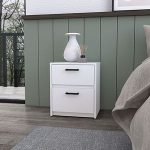 Mesita de noche de 2 cajones de madera maciza blanca DB, diseño minimalista antiguo europeo moderno, carga inalámbrica ensamblada para uso en apartamentos - Product Image 1