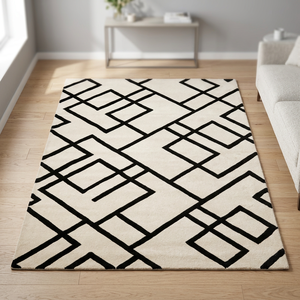 Black and Cream Geometric Pattern Area <b>Rug</b> Contemporary Abstract Line Design Carpet for Living Room <b>Bedroom</b> Home Decor - Product Image 3