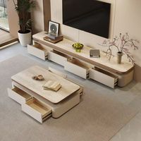 Ensemble table basse et meuble TV de luxe moderne en bois massif et pierre avec rangement pour appartement