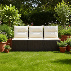 Canapé de jardin en rotin brun trois places, mobilier d'extérieur avec coussins crème, design contemporain imperméable - Product Image 2