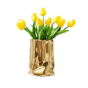 Electroplated pleated cloth bag vase hotel decoration porch coffee table ceramic decoration