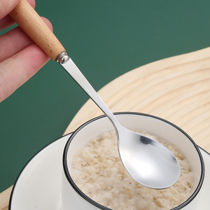 ช้อนสแตนเลส 304 ด้ามไม้ หัวกลมยาว ช้อนขนมหวาน/ไอศกรีม/ข้าวโอ๊ต - Product Image 4