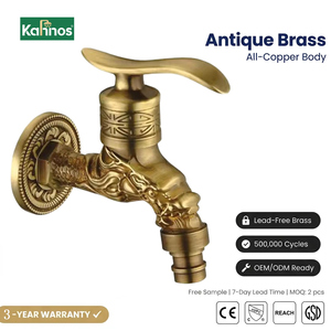 Robinet de machine à laver mural en laiton doré, mitigeur monocommande pour eau froide, style vintage, pour salle de bain et jardin extérieur - Product Image 1