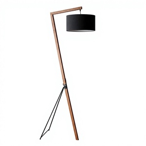 Modern Iron Bamboo Tripod Floor Lamp Cylindrical Black Fabric Shade Adjustable Height LED <b>Light</b> for <b>Indoor</b> Living Room Decor - Product Image 1