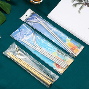 Pajitas de acero inoxidable 304, coloridas, rectas y curvas, chapadas en titanio, para cócteles, té con leche, pajitas reutilizables para beber - Product Image 4