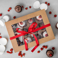 Boîte à gâteau en papier Kraft jetable, 50 pièces, boîte d'emballage carrée, Macaron avec projecteur Transparent