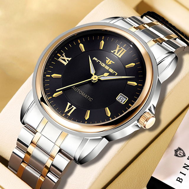 FNGEEN Automatic Hollow Luxury Watch Unisex Water Resistant 30M Stainless Steel Band Watch 40mm Dial