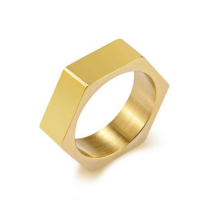Unisex Geometric Hexagonal <b>Titanium</b> Steel <b>Ring</b> In Steel Gold Black Antique Silver For <b>Men</b> Women Street Style Jewelry Gift - Product Image 5