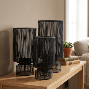 Ensemble de 3 lanternes décoratives en fil de fer noir Sonnet Decor pour Noël, en forme de cylindre, pour la décoration de la maison - Product Image 2
