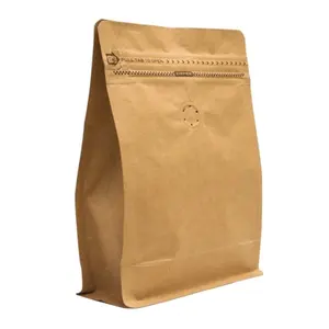 पर्यावरण के अनुकूल काले फ्लैट बॉटम-एयर रिलीज वाल्व पुनः प्रयोज्य साइड जिपर खाद्य भंडारण क्राफ्ट पेपर कॉफी बैग