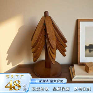 Alfombrilla resistente al calor con forma de árbol de madera para decoración de mesas, forma irregular, material de bambú de color sólido - Product Image 5
