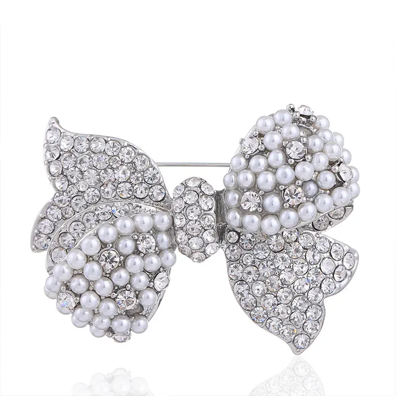 Broche nœud papillon avec ruban pour femmes, en tissu de soie, corset pour robe de luxe, en perles, accessoires bijoux