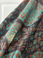 Ensemble élégant de kaftan en satin de polyester à imprimé paisley vintage, deux pièces, robe longue modeste pour femmes, avec hijab assorti